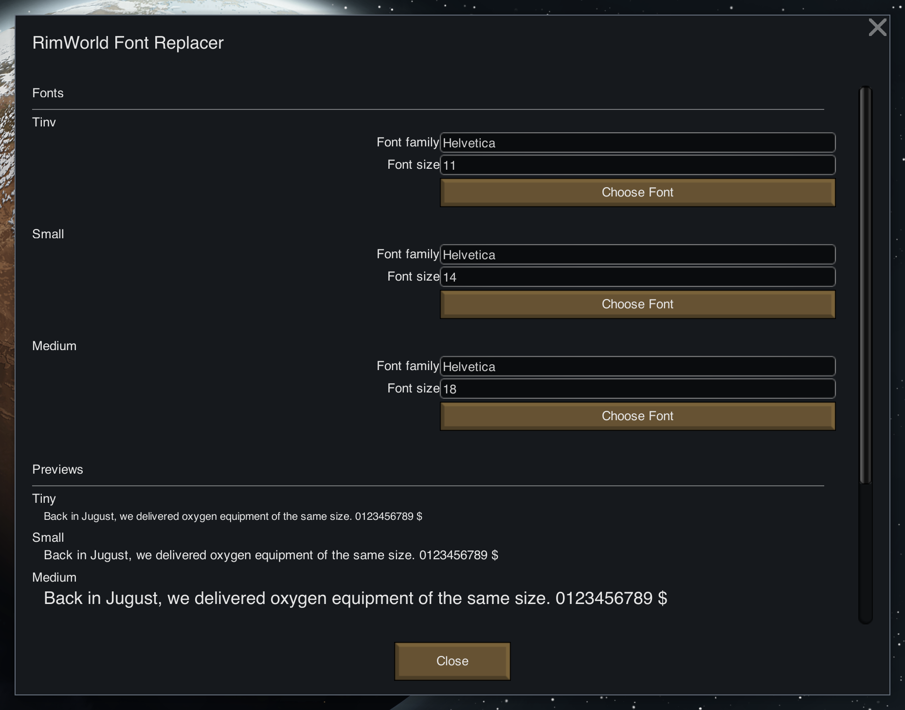 Mod options screenshot